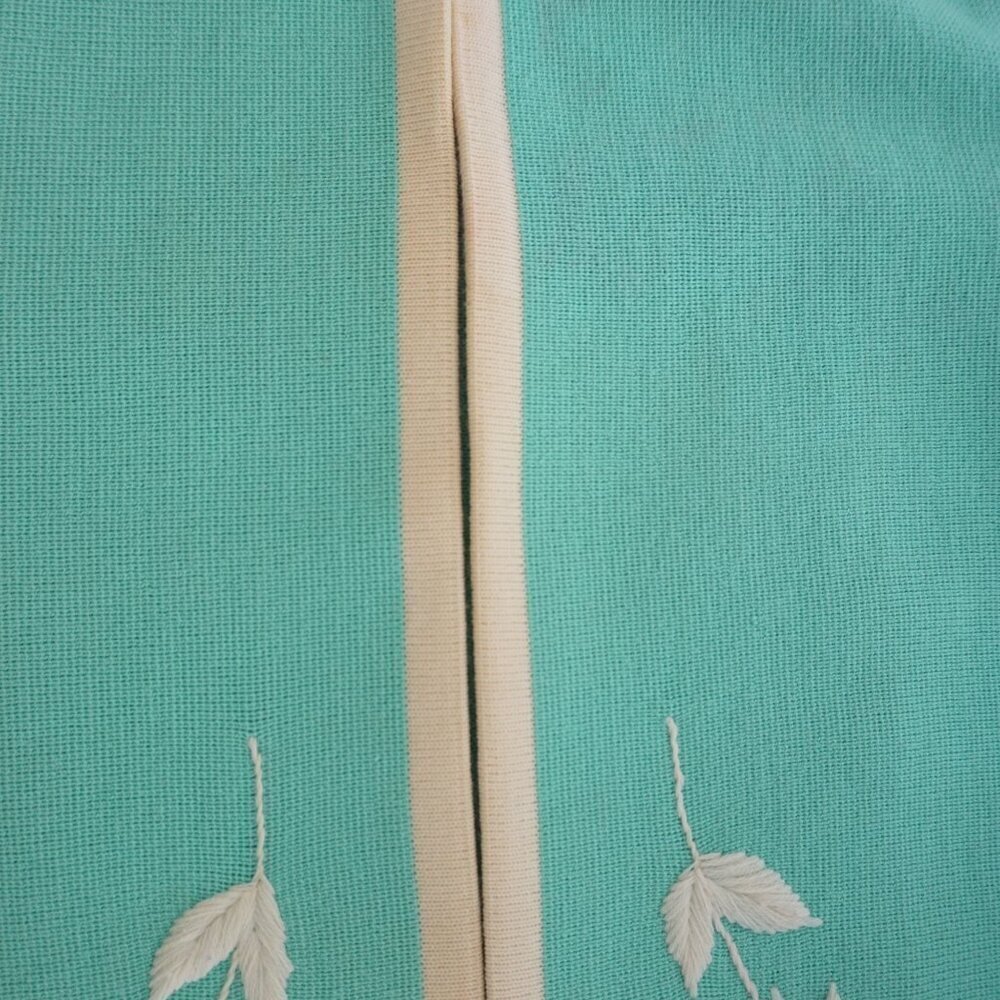 Vintage Teal w White Embroidered Floral Open Front Cardigan Sweater S - Picture 9 of 11